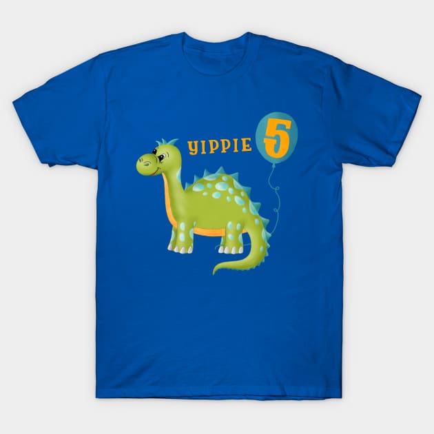 Dinosaur Fifth birthday T-Shirt by CalliLetters